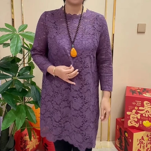 新款纯色镂空蕾丝中长款小衫宽松遮肉显瘦打底衫时尚减龄气质女装