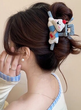 鲨鱼夹玩偶卡通小狗蝴蝶结抓夹可爱少女香蕉发夹后脑勺高级感发饰