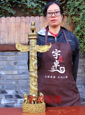 宇卓铜器纯铜华表黄铜华表黄铜盘龙铸流云龙柱望天吼家居公司摆件