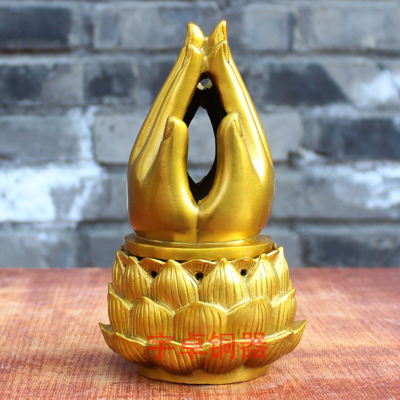 宇卓铜器莲花佛手香薰炉黄铜合手香炉如来观音佛手铜炉创意家居
