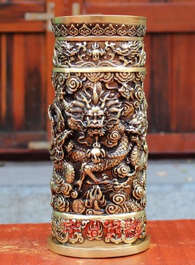 纯铜香筒龙纹复古工艺品桌面摆件