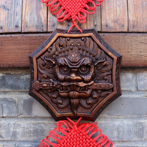 睚眦八卦狮子头铜牌挂件