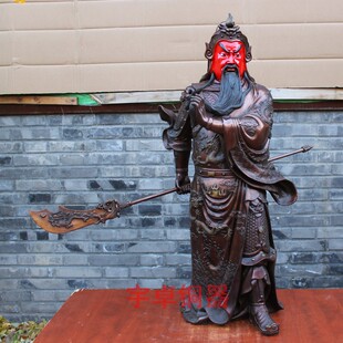 宇卓铜器 纯铜1米横刀关公武财神 紫铜色站姿关公忠义千秋摆件