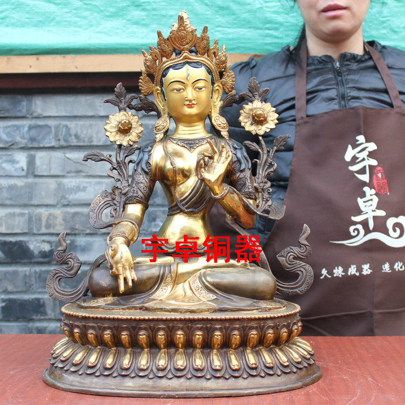 宇卓铜器纯铜白度母黄铜白度母彩绘白度母家居装饰工艺品摆件