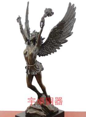 宇卓铜器 纯铜火炬天使 黄铜欧式人物火炬女神工艺品客厅家居摆件