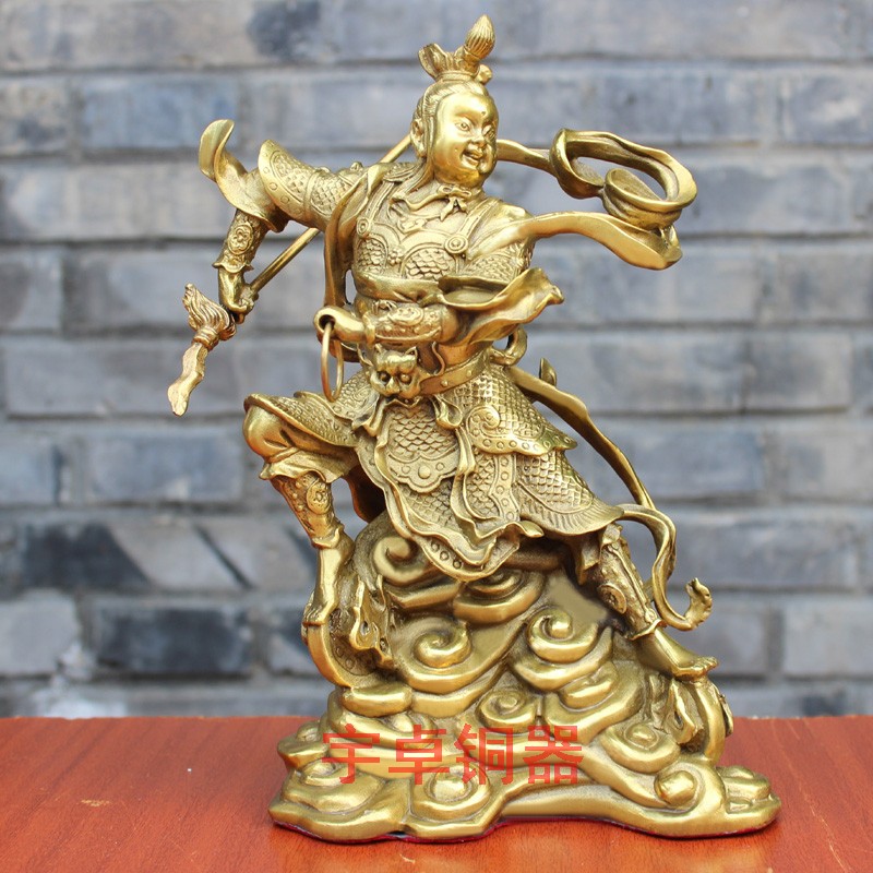 宇卓铜器纯铜哪吒黄铜哪吒三太子风火轮乾坤圈混天绫火尖枪摆件