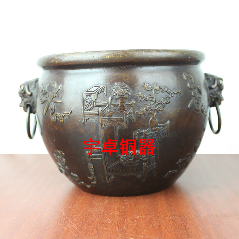 宇卓铜器纯铜缸黄铜缸八仙法器缸家居装饰工艺品摆件 家居饰品 装饰摆件 原图主图