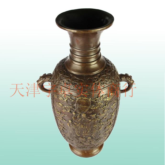 宇卓铜器 纯铜花瓶 黄铜花瓶装饰摆件  八仙祝寿花瓶百子闹春