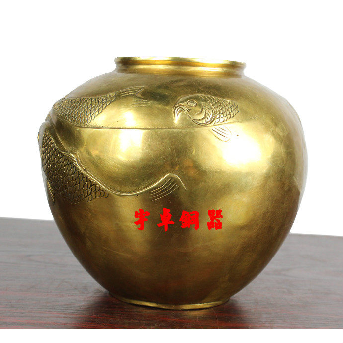 纯铜小口鱼缸 故宫铜缸鱼缸财宝摆件工艺品收藏礼品办公装饰