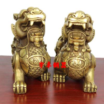 宇卓铜器 纯铜貔貅 黄铜貔貅 财如意貔貅一对 财长20厘米