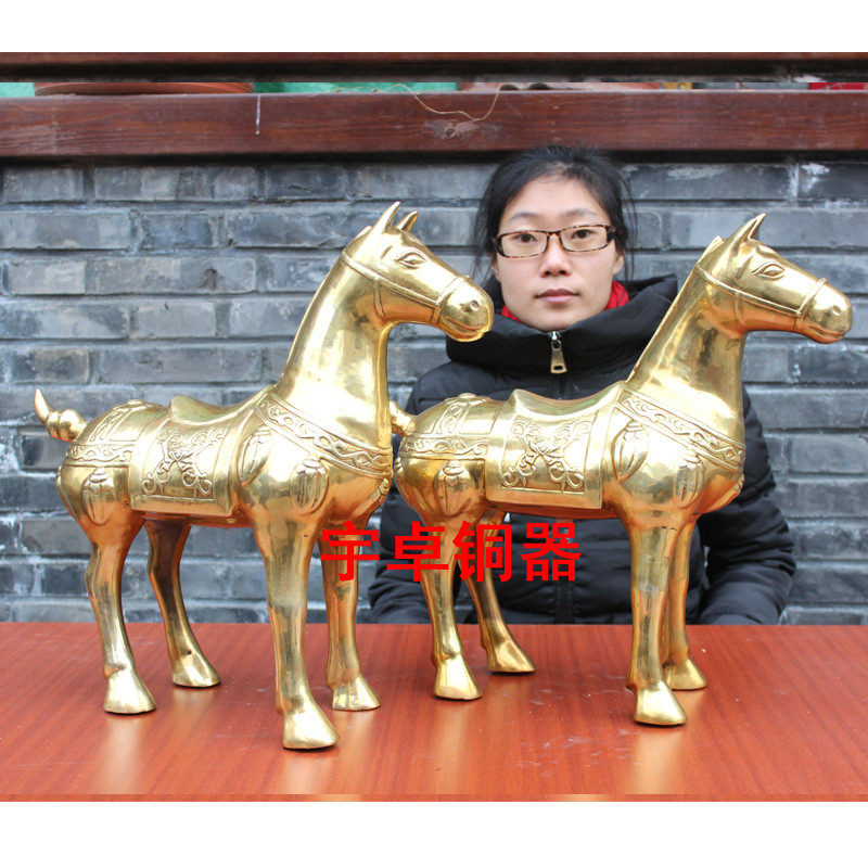 宇卓铜器 纯铜唐马 黄铜唐马 花纹唐马 一对工艺品 摆件