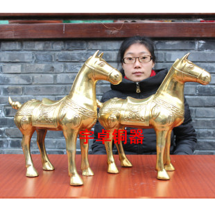 宇卓铜器 纯铜唐马 黄铜唐马 花纹唐马 一对工艺品 摆件