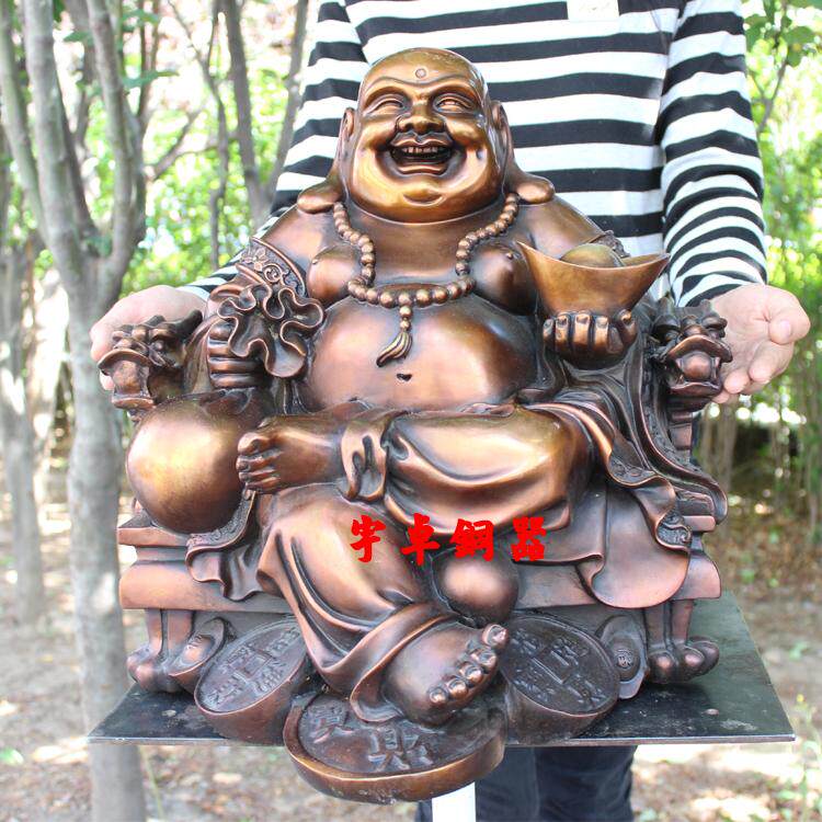 宇卓铜器 纯铜龙椅 黄铜龙椅铜笑佛龙椅佛弥勒佛 坐龍椅笑佛摆件