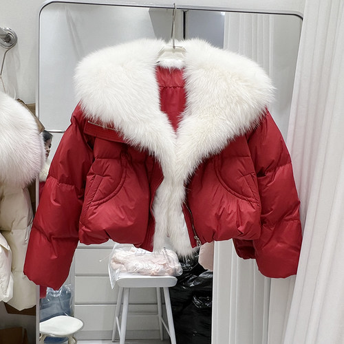 新款狐狸毛连领大毛领白鸭绒冬季加厚时尚宽松显瘦羽绒外套女上衣