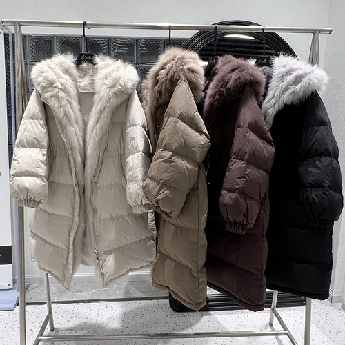 街头中长款帽子狐狸毛羽绒服鸭绒