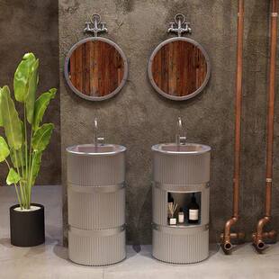 工业复古洗手盆酒吧餐厅圆形落地立柱式 卫生间创意洗漱洗手池