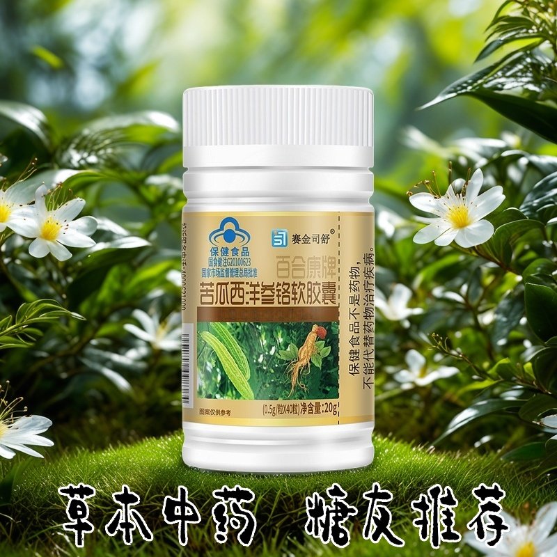 百合康牌苦瓜西洋参铬软胶囊糖友血糖调理中药稳糖清糖保健食品