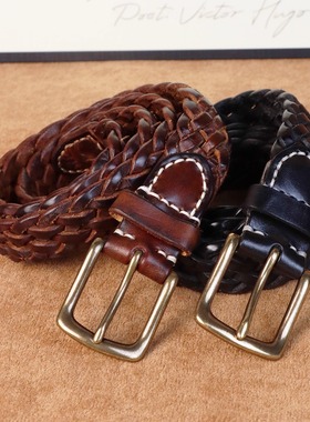 新款全手工编织擦色头层植鞣牛皮编织皮带腰带女士3.0cmBZ3001