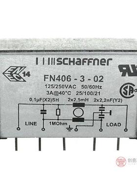 原装正品FN406-3-02全新LINE FILTER 250VAC 3A TH