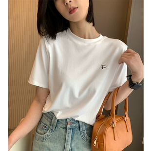 白色纯棉短袖t恤女2026新款夏装宽松小个子短款百搭简约正肩上衣