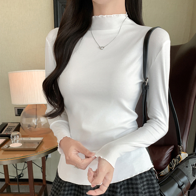 白色半高领内搭打底衫女2026新款秋冬季保暖上衣修身纯棉长袖T恤