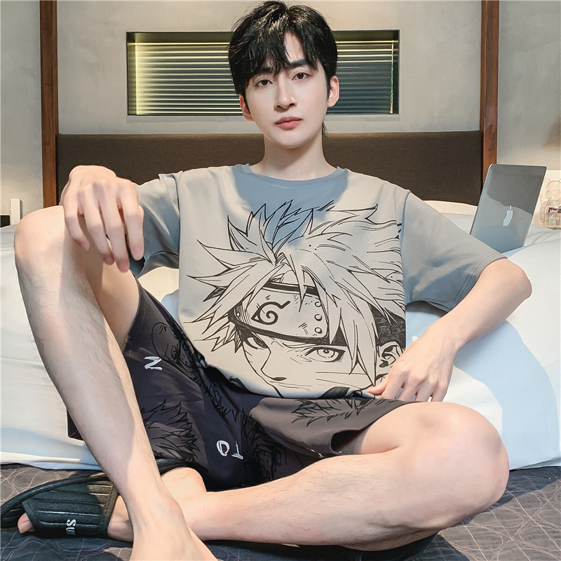 男孩中大童睡衣夏季薄款短袖纯棉初中高中学生青少年休闲风家居服