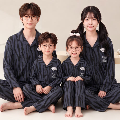 亲子睡衣一家三四口春秋季长袖纯棉儿童中大童男士女士家居服套装