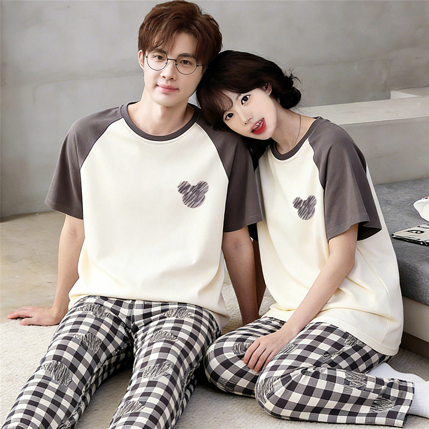 2026年新款情侣睡衣女夏季薄款纯棉短袖长裤男款青少年家居服套装