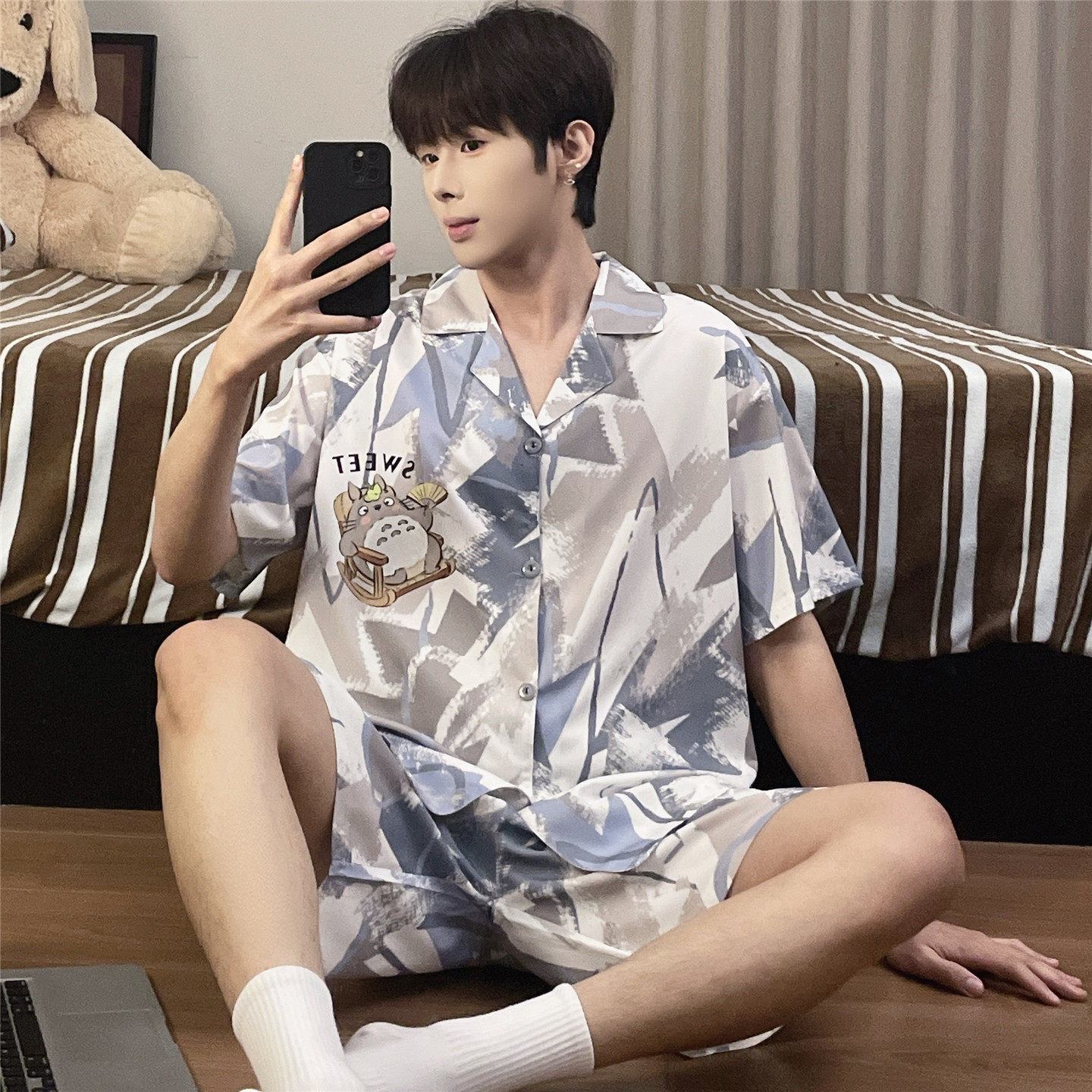 大童睡衣男孩夏季短袖冰丝套装男款青少年初中学生2026新款家居服