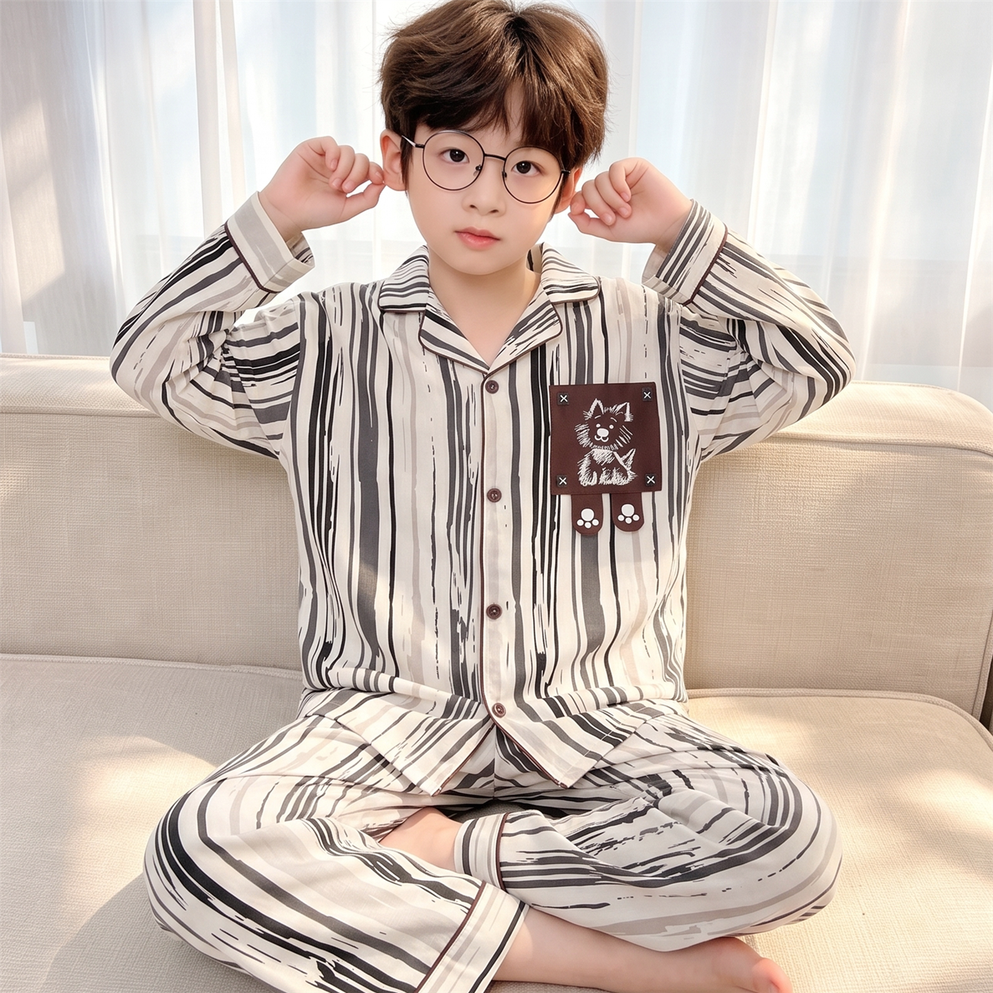 儿童睡衣男童春秋季长袖纯棉男孩中大童青少年韩版可爱家居服套装