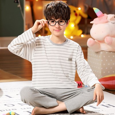 青少年夏季纯棉初中学生睡衣薄款