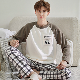 珊瑚绒睡衣男秋冬季加绒加厚海岛绒男款青少年高中学生家居服套装