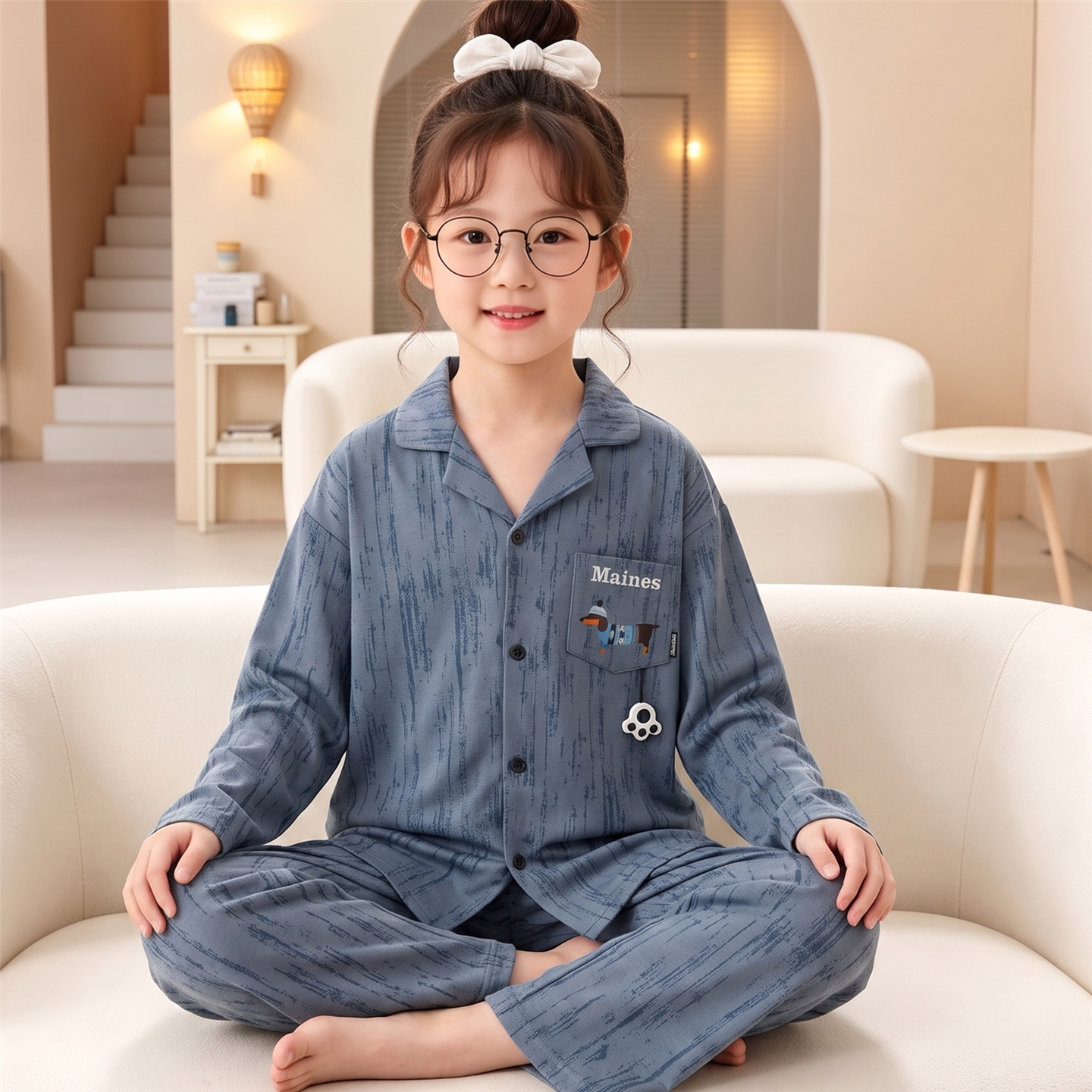 儿童睡衣女童春秋季长袖纯棉女孩中大童初中学生加大码家居服套装