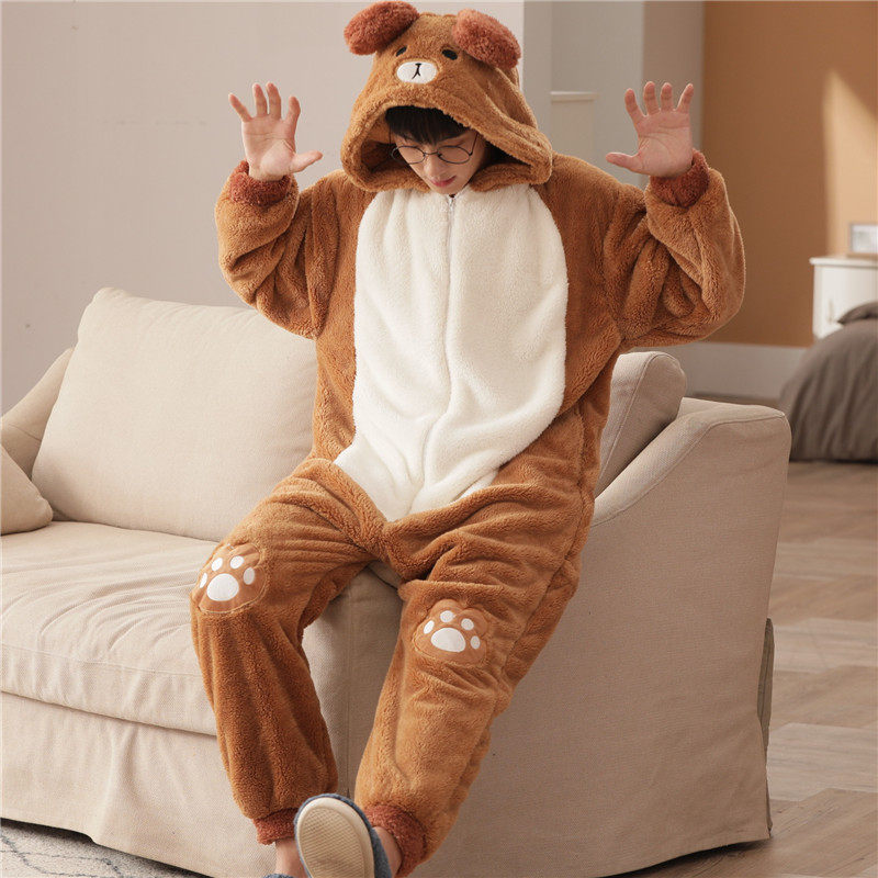 大童睡衣男秋冬季珊瑚绒加厚加绒法兰绒男孩青少年学生连体家居服