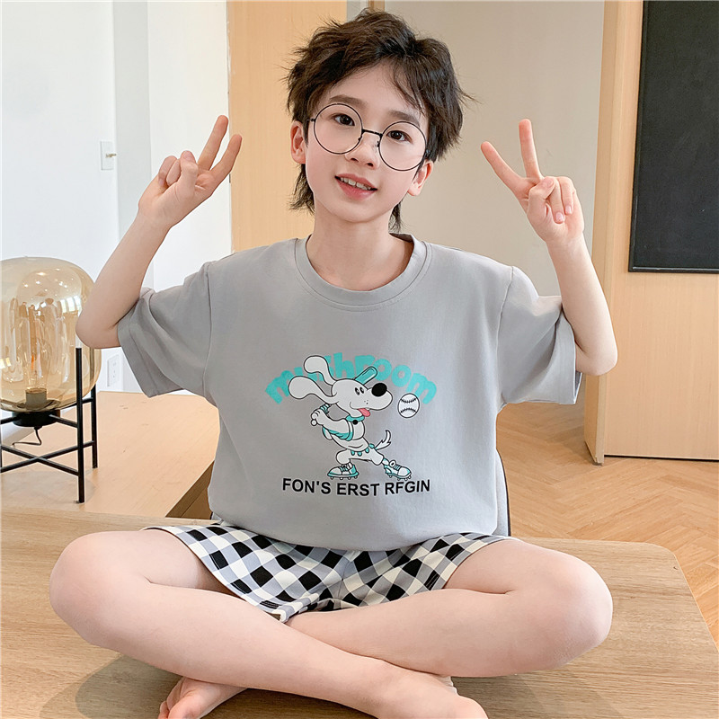 2025新款男童睡衣夏季薄款短袖纯棉儿童中大童男孩空调家居服套装