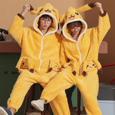 情侣睡衣秋冬季加厚加绒珊瑚绒男款青少年女士网红风连体衣家居服