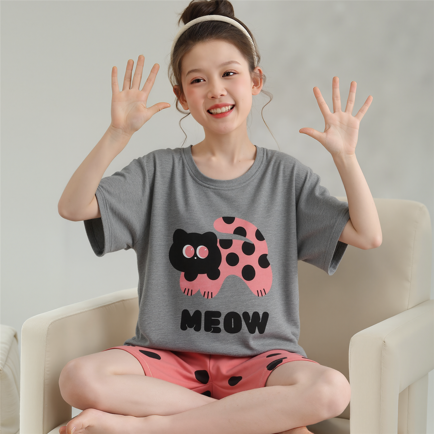 儿童睡衣女童夏季薄款短袖纯棉中大童少女生家居服套装12-13-15岁