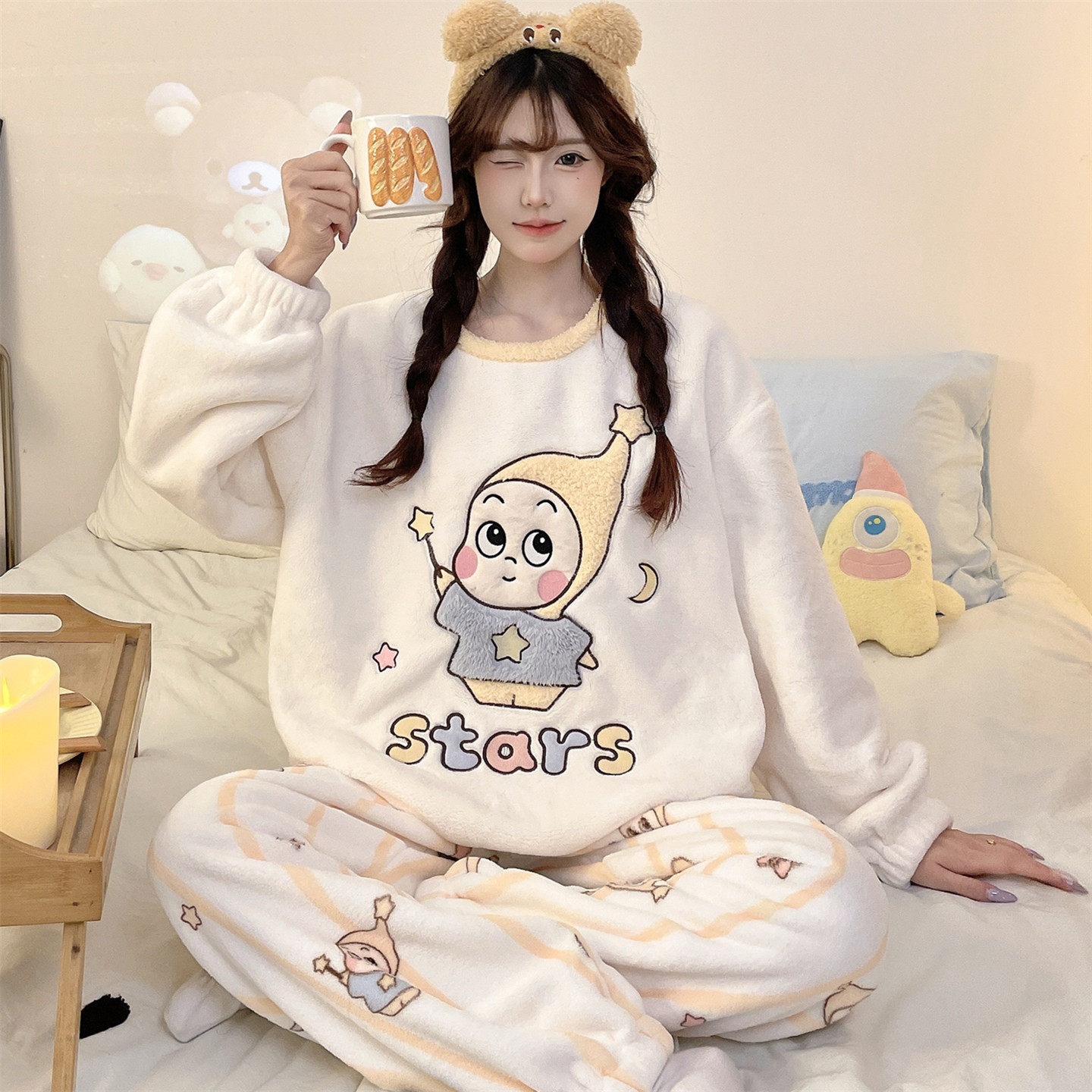 女孩中大童睡衣秋冬季珊瑚绒法兰绒少女初中学生可外穿家居服套装