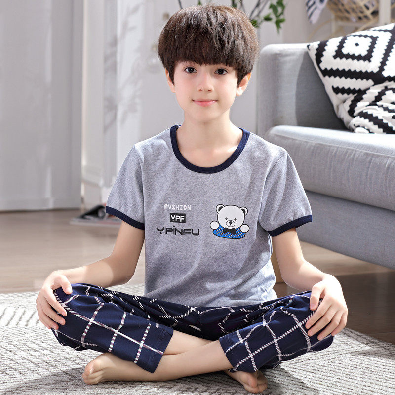 中大童儿童睡衣男纯棉男童春夏季短袖长裤小孩薄款男孩家居服套装