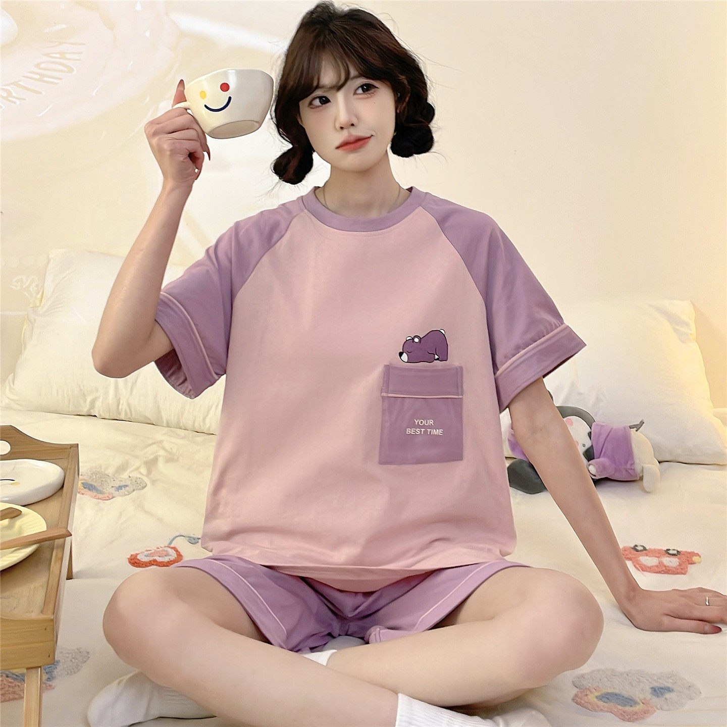 少女睡衣夏季薄款短袖纯棉大童女孩学生简约休闲家居服套装12岁15