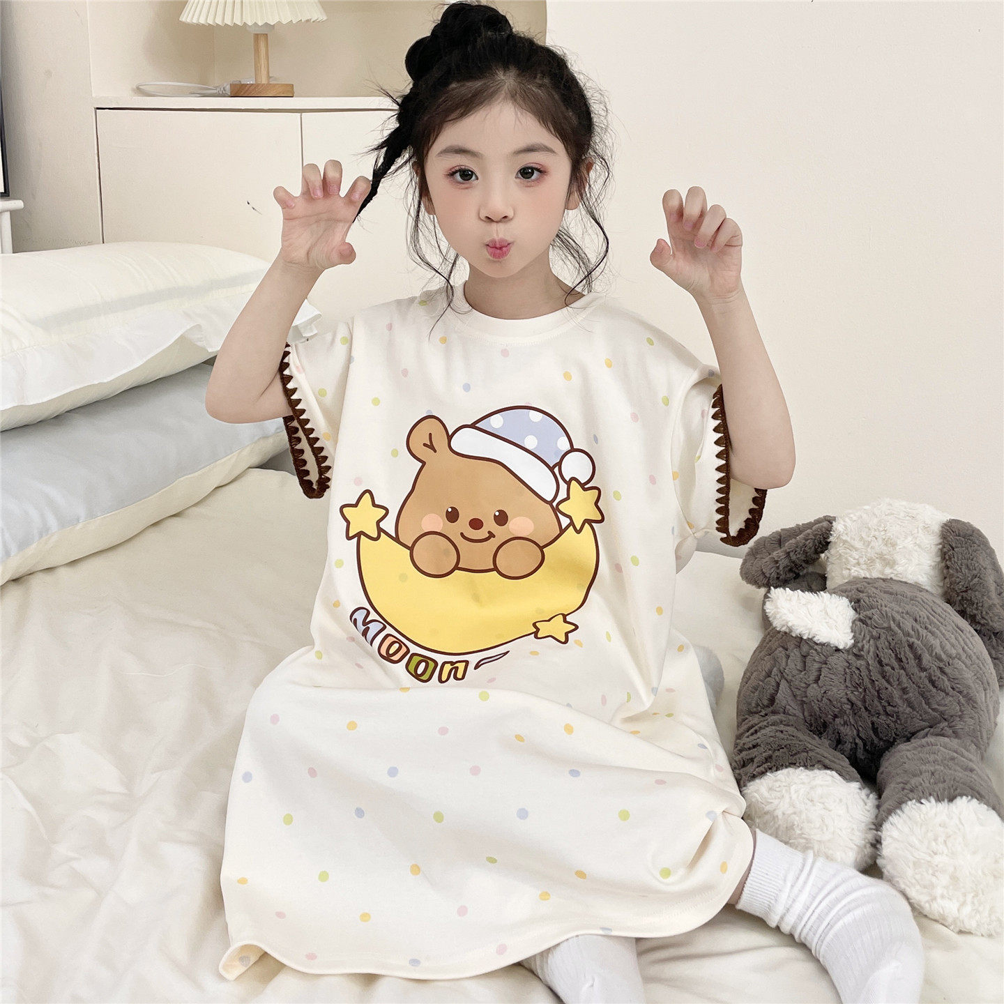 女童睡裙2026新款夏季薄款纯棉短袖儿童睡衣中大童女孩宝宝家居服