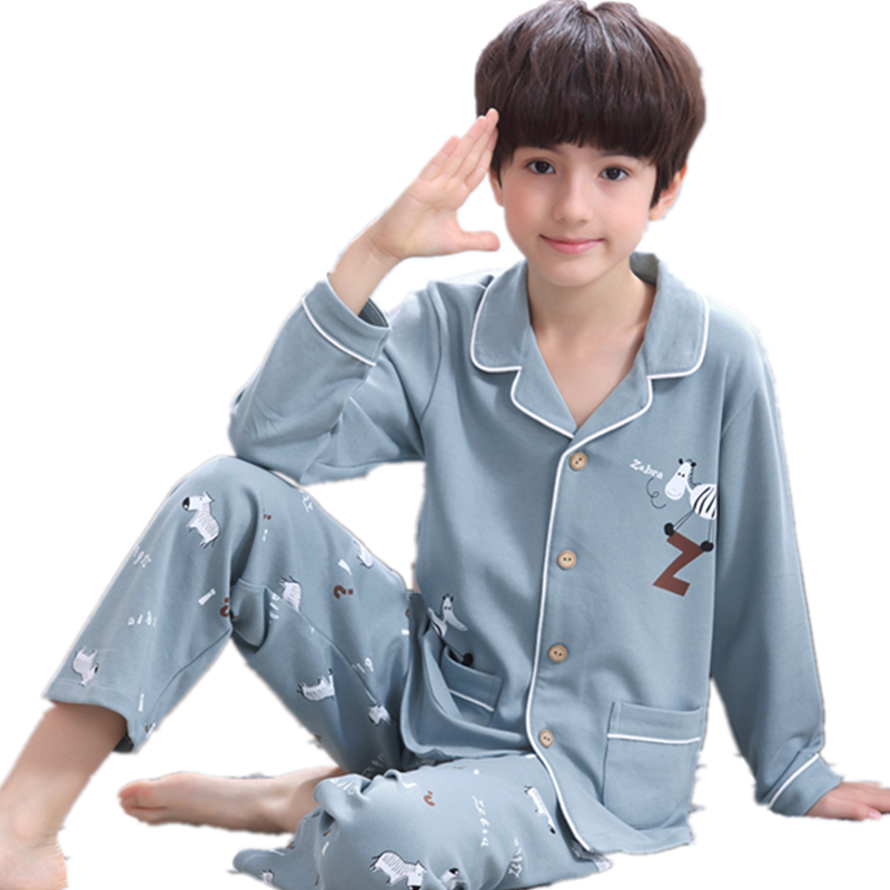 春秋季中大童小孩全棉男孩睡衣
