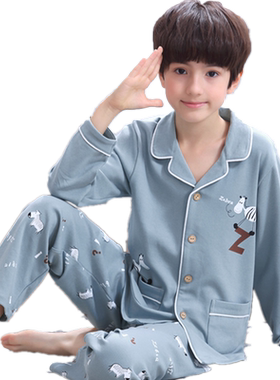 春秋季中大童小孩全棉男孩睡衣