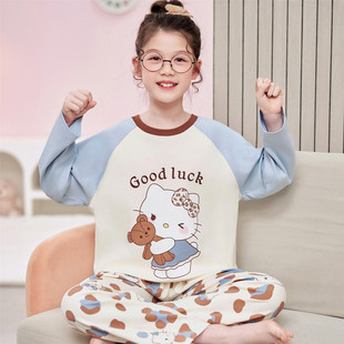儿童睡衣女童春秋夏季纯棉长袖中大童女孩宝宝可爱卡通家居服套装