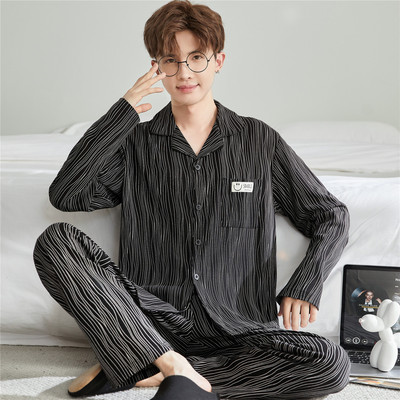 青少年睡衣男孩春秋季长袖纯棉男童中大童初中学生休闲简约家居服