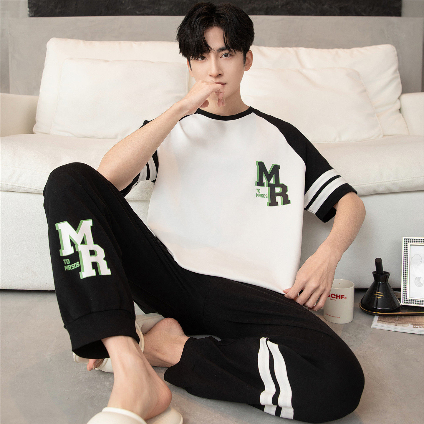 大童睡衣男孩夏季短袖长裤纯棉男款青少年学生休闲风家居服12岁15