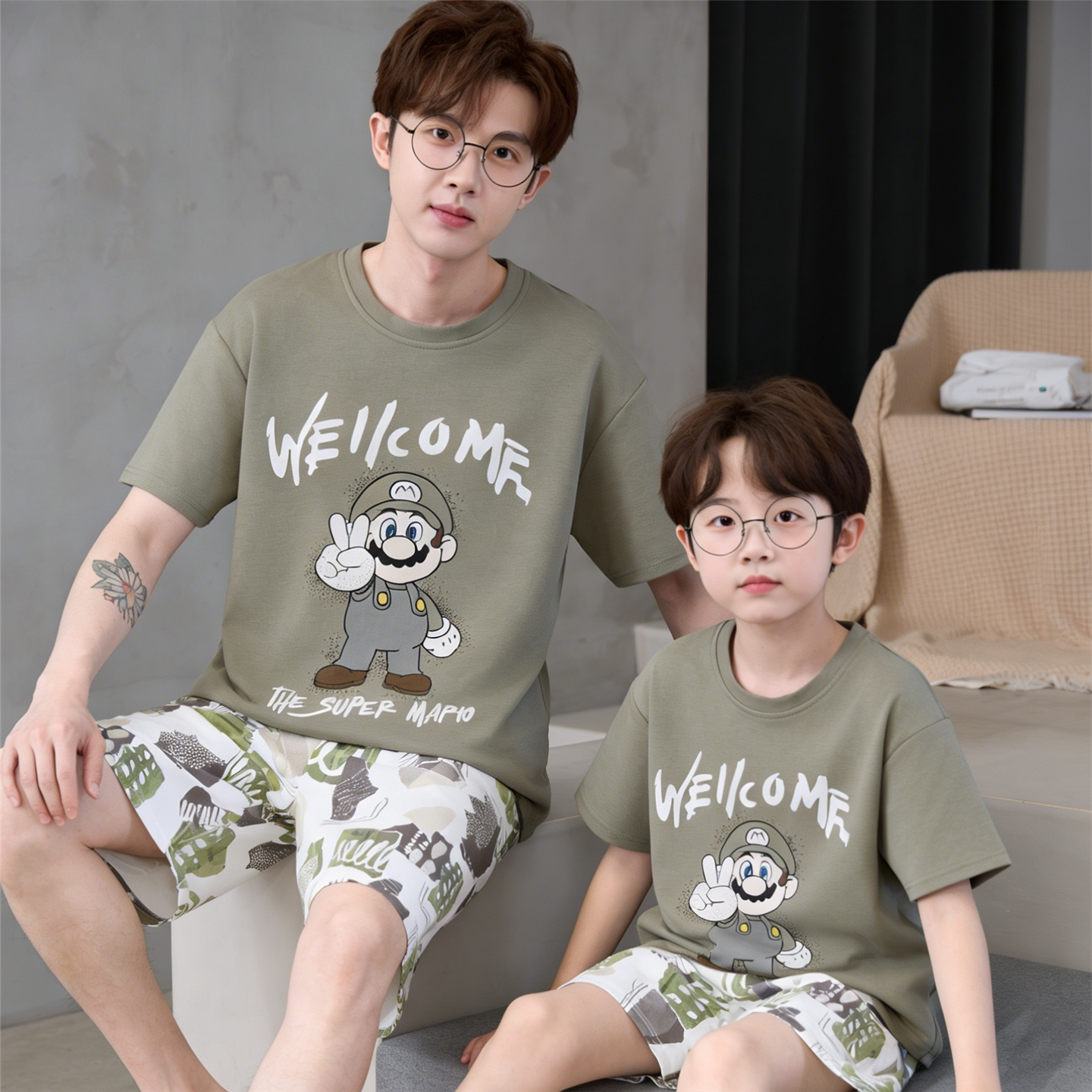 儿童睡衣男孩夏季薄款短袖纯棉男童中大童可爱卡通亲子家居服套装