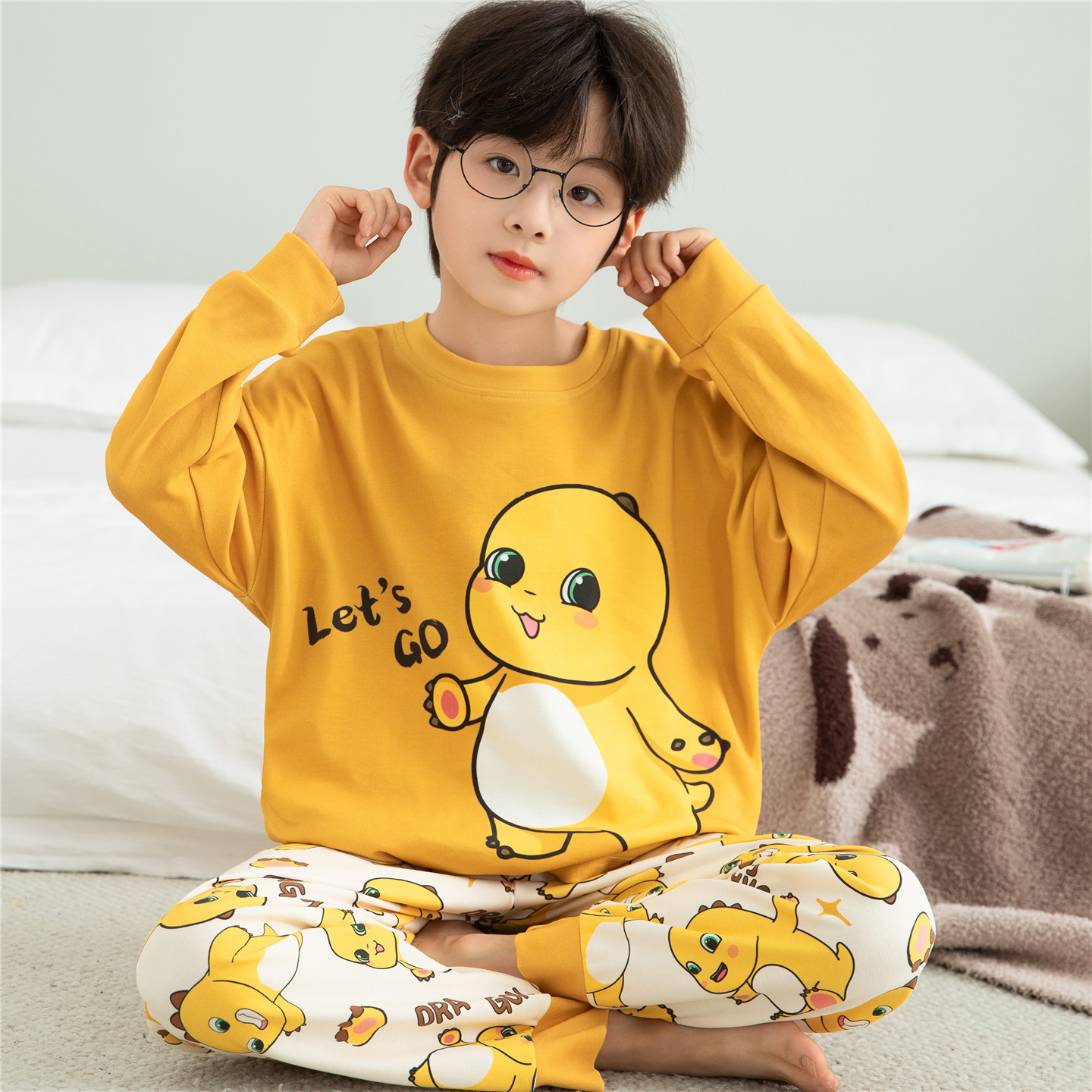 儿童睡衣男孩薄款男童春季纯棉长袖中大童小孩全棉秋装家居服套装