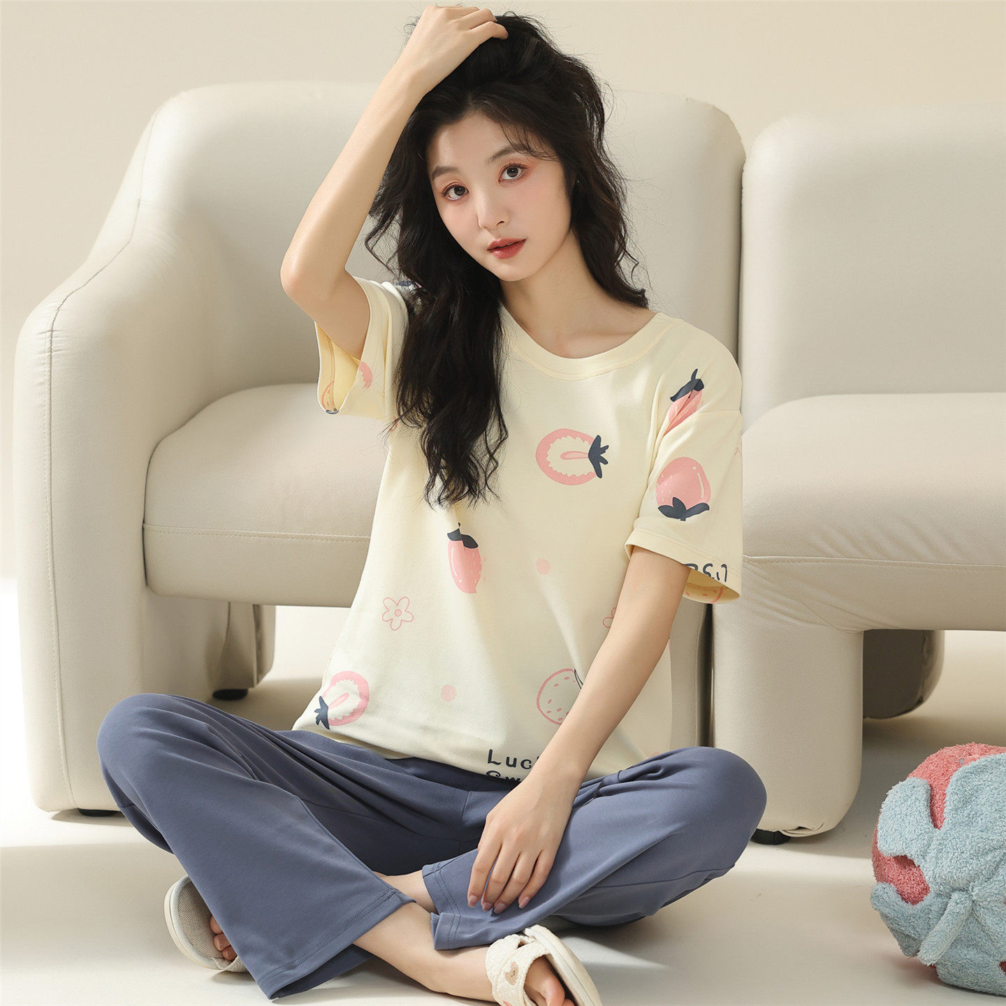 女孩中大童纯棉睡衣夏季薄款全棉卡通初中学生短袖长裤家居服套装