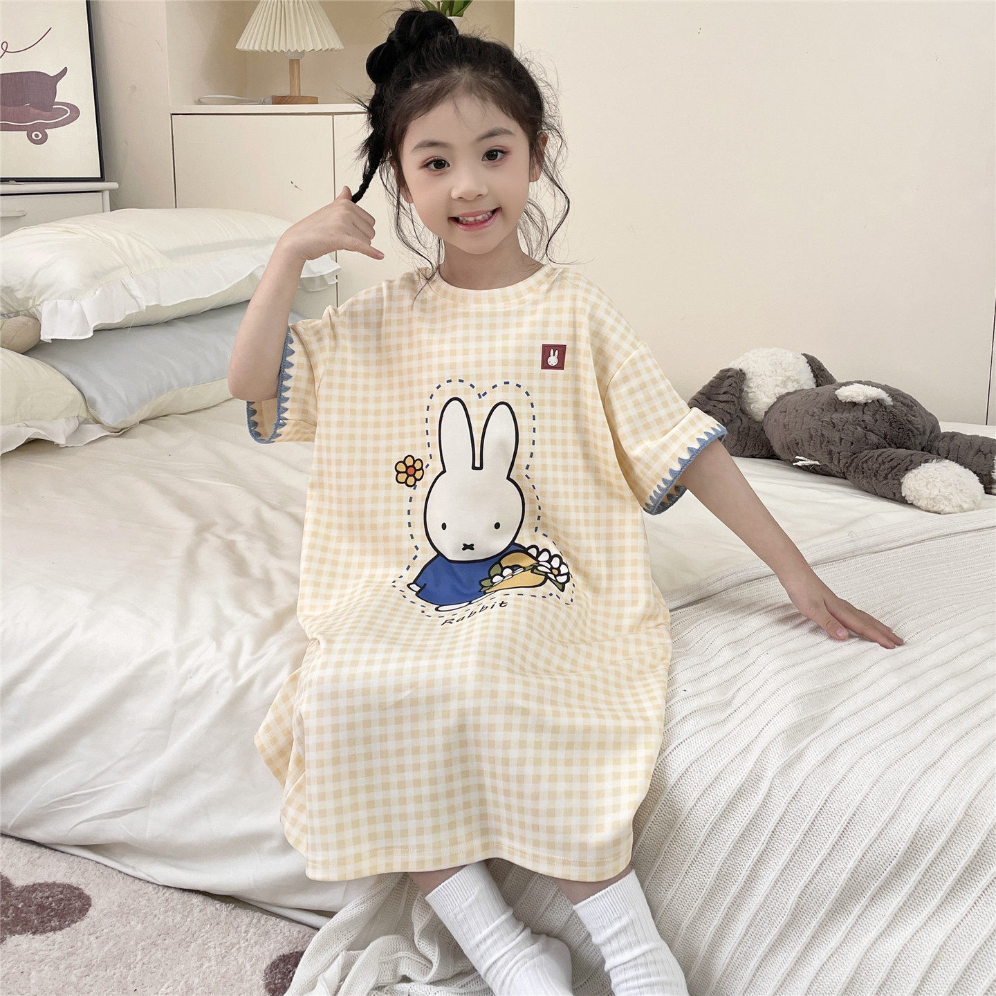 儿童睡衣女童睡裙夏季薄款短袖纯棉中大童女孩宝宝可爱卡通家居服